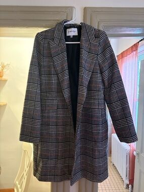 Kendall & Kylie Plaid Long Wool-Blend Coat in Gray and Black - Unbranded